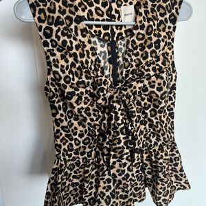 Maeve Leopard Print Ruffled Peplum Blouse